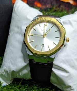 Bestwin white dial with leather strap and date just