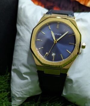 Bestwin Blue dial with leather strap and date just