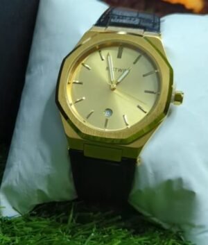 Bestwin Golden dial with leather strap and date just