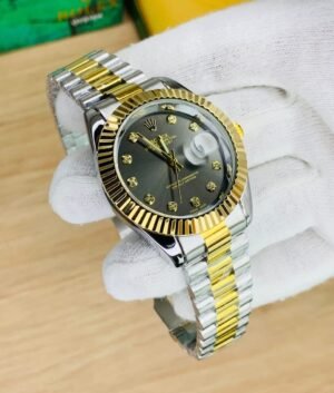 Rolex Golden silver chain with black dial and date just