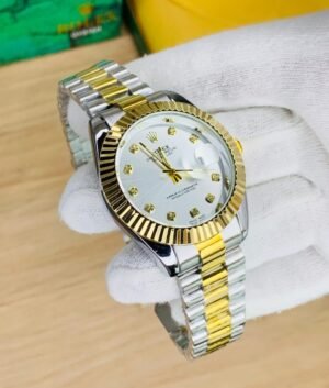 Rolex Golden silver chain with white dail and date just