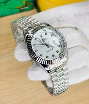 Rolex Silver chian with White dial and date just