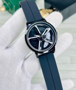 Black rotating rim watch with silicon strap