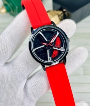 Red Rotating alloy rim watch with silicon strap