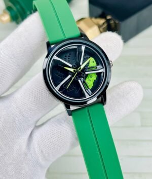 Green rotating rim watch with silicon strap