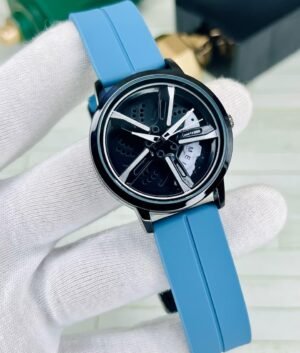 Blue Rotatin rim watch with silicon strap