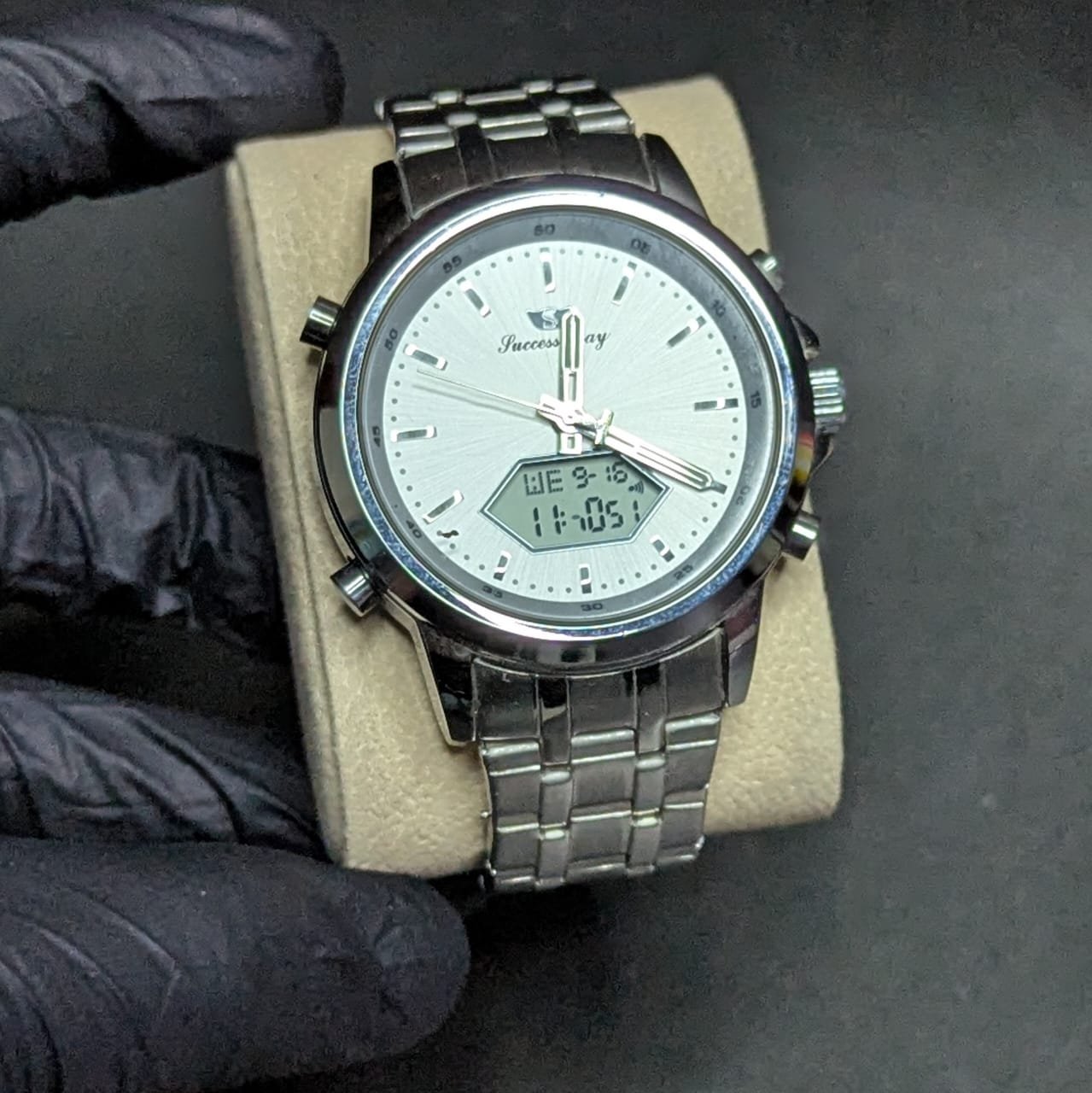 Success way Dual time L-226 with silver chain and white dial