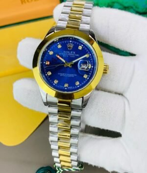 Rolex Golden silver chain with blue dial and date function