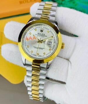 Rolex Golden silver chain with silver dial and date just